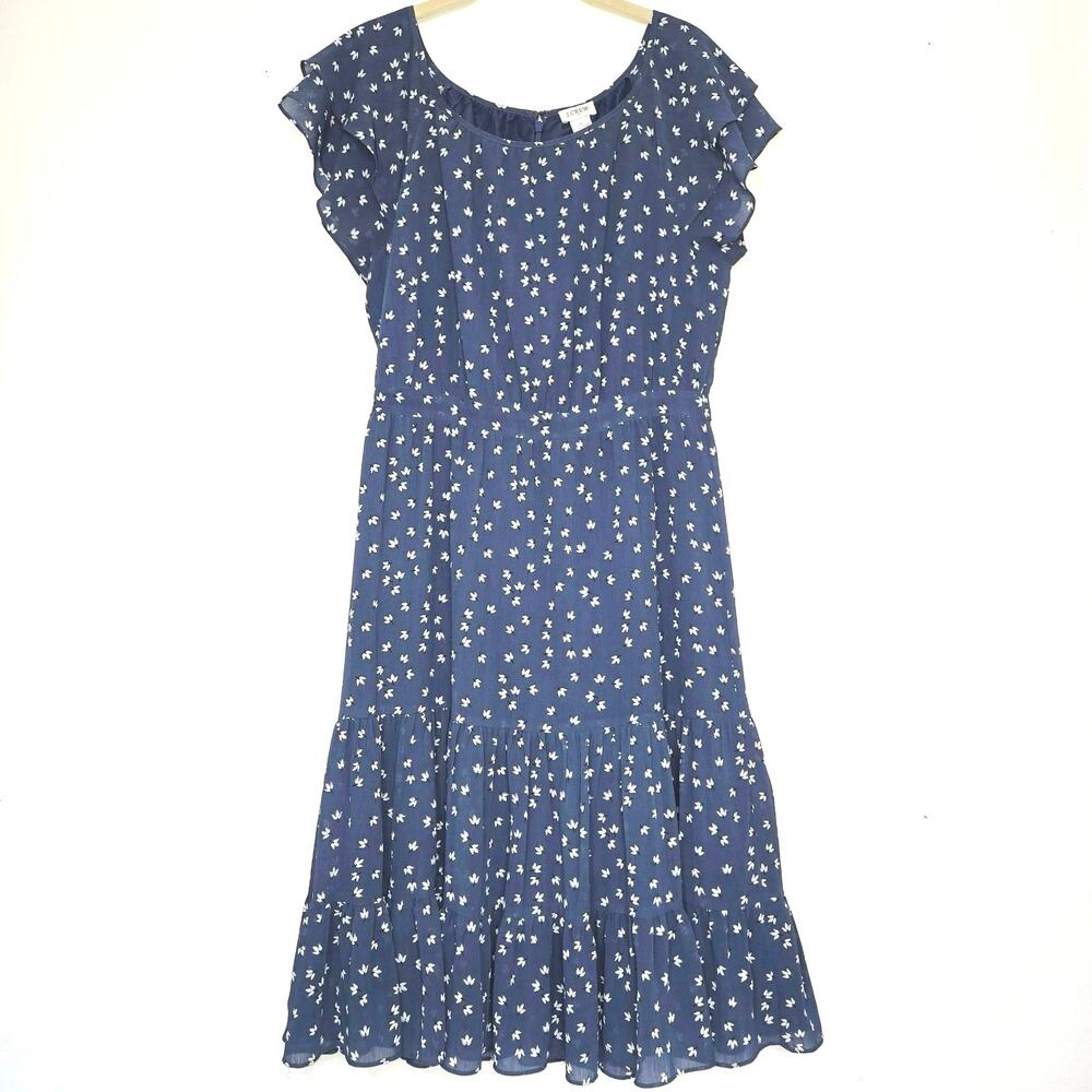 J. Crew floral midi dress. Size 8. Boho / peasant vibe. Blue. Flutter sleeves.